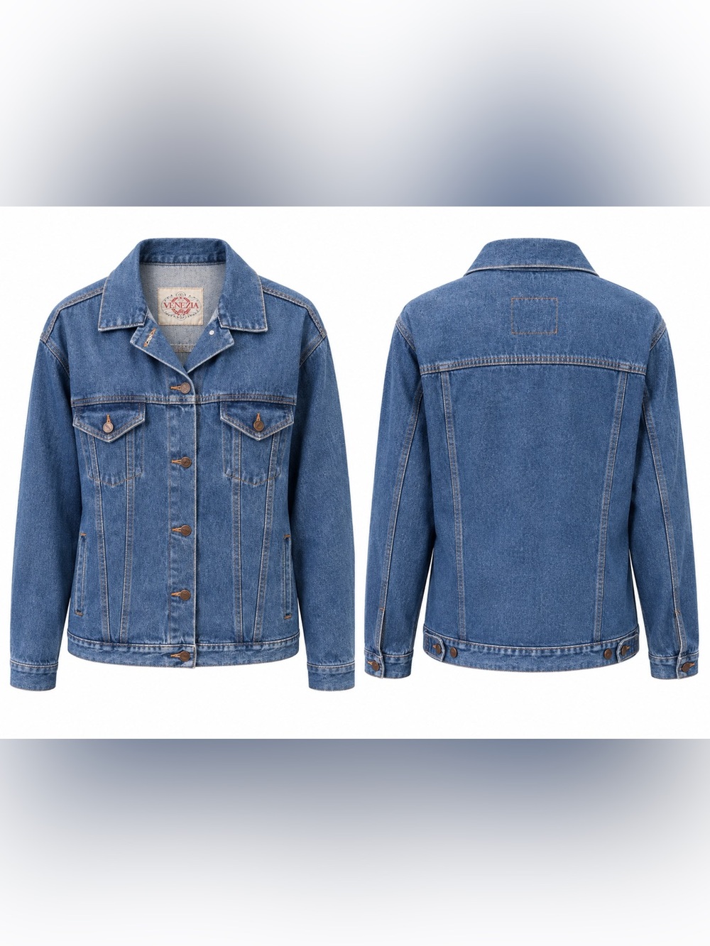 Venezia Jeans Oversized Denim Trucker Jacket Medium Wash Vintage Plus Size